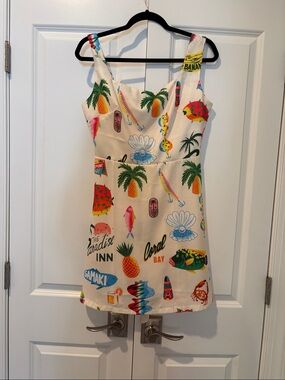 SAM. Cream Tropical Print Lace-Up Mini Dress